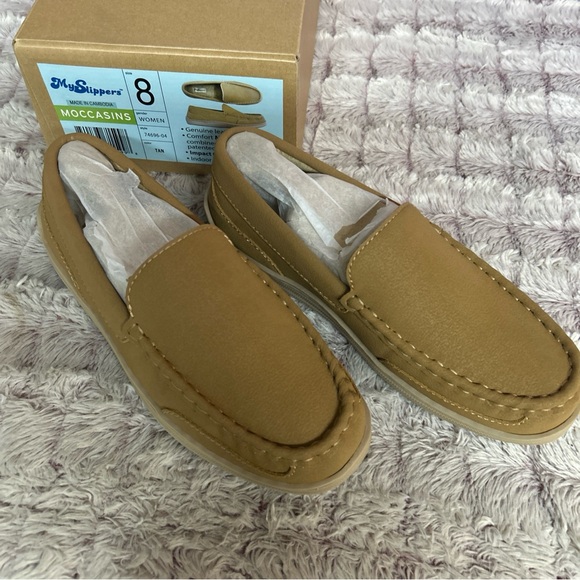 Tan Suede Slip-On Loafers with Stitching